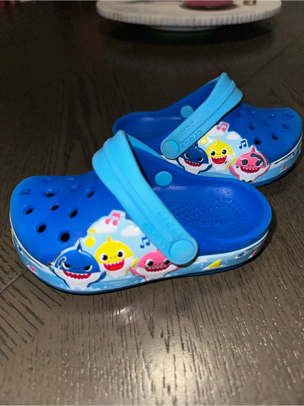 Crocs Kids Blue Shark Print Clog Sandals - Baby Shark Design